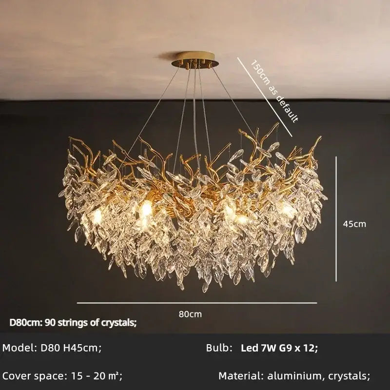 Elegant gold crystal branch chandelier dining room pendant light