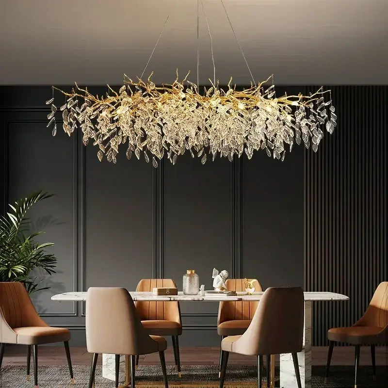 Elegant gold crystal branch chandelier dining room pendant light
