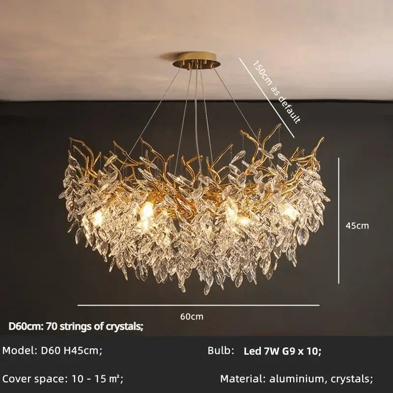 Elegant gold crystal branch chandelier dining room pendant light