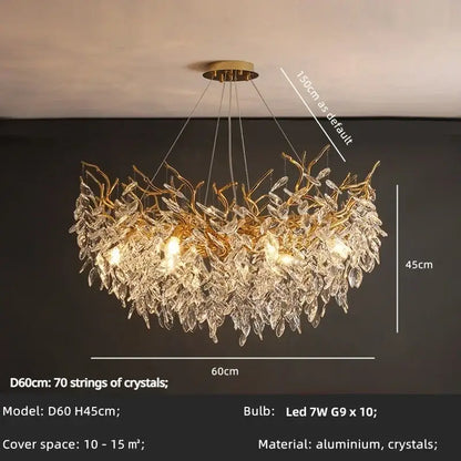 Elegant gold crystal branch chandelier dining room pendant light