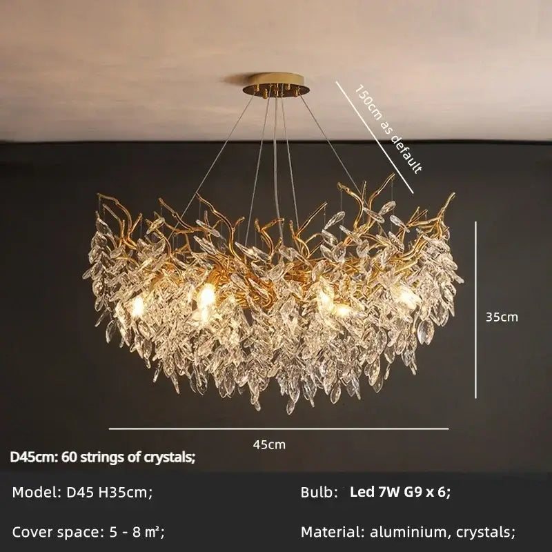 Elegant gold crystal branch chandelier dining room pendant light