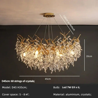 Elegant gold crystal branch chandelier dining room pendant light