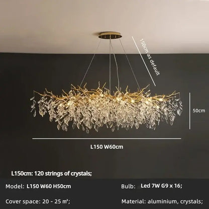 Elegant gold crystal branch chandelier dining room pendant light