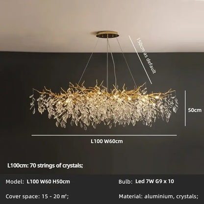 Elegant gold crystal branch chandelier dining room pendant light