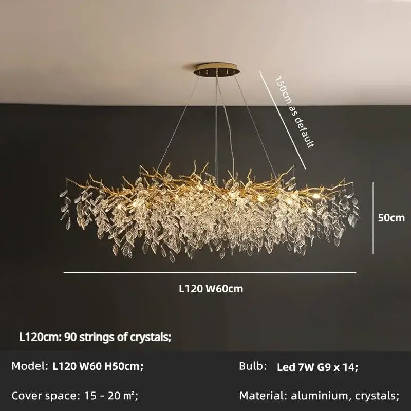 Elegant gold crystal branch chandelier dining room pendant light
