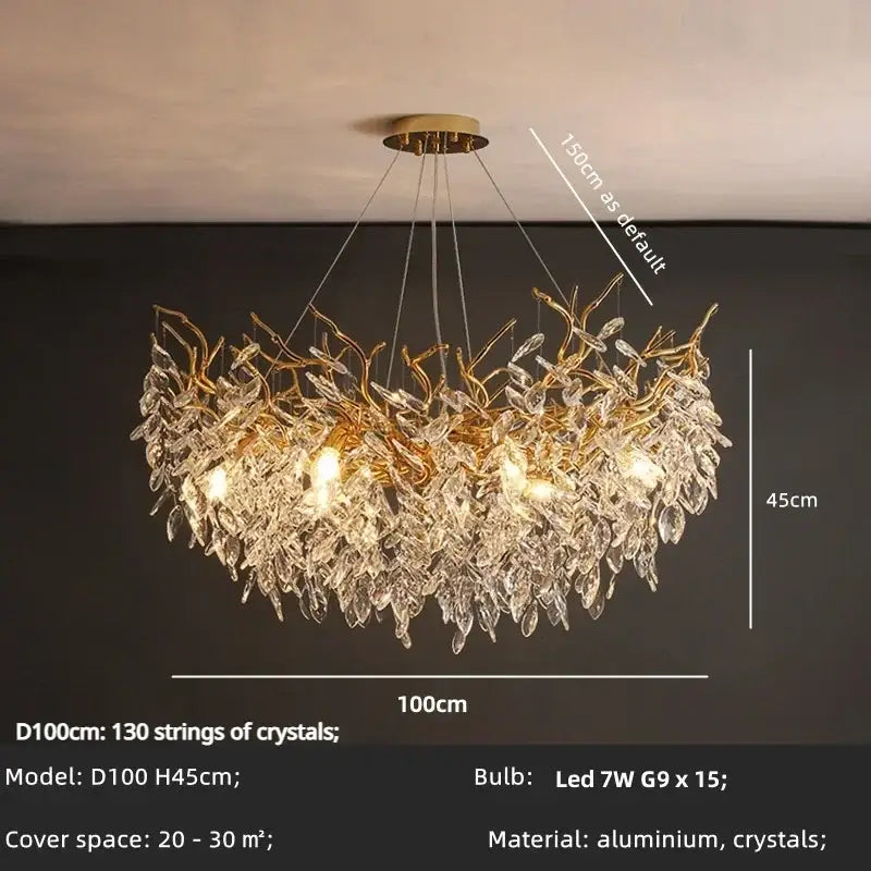 Elegant gold crystal branch chandelier dining room pendant light