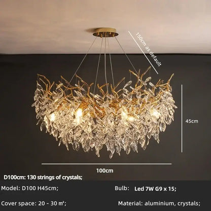 Elegant gold crystal branch chandelier dining room pendant light