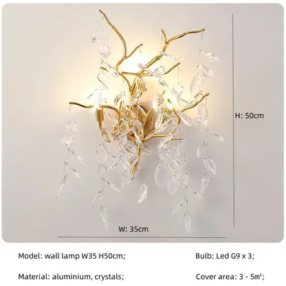Elegant gold crystal branch chandelier dining room pendant light