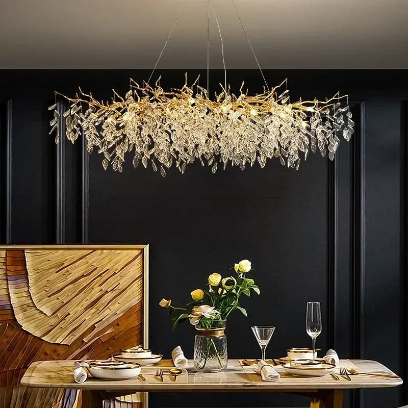 Elegant gold crystal branch chandelier dining room pendant light