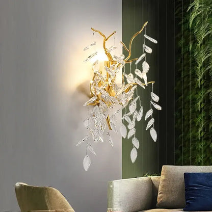 Elegant gold crystal branch chandelier dining room pendant light