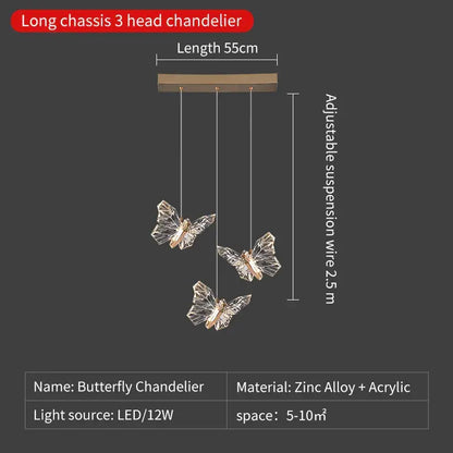 Elegant gold crystal butterfly ladder pendant lights for stairs