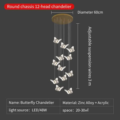 Elegant gold crystal butterfly ladder pendant lights for stairs