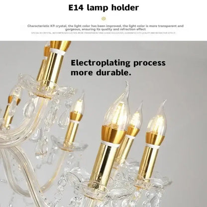 Elegant gold crystal candelabra pendant chandelier for dining room