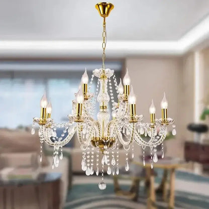 Elegant gold crystal candelabra pendant chandelier for dining room