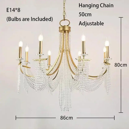 Elegant gold crystal candle chandelier for dining room
