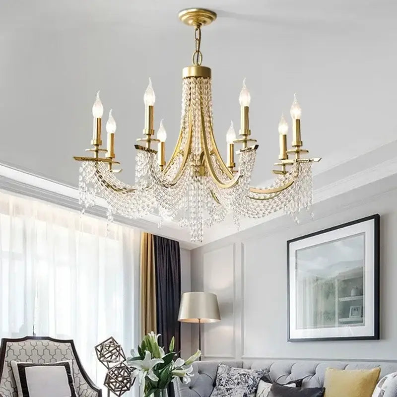 Elegant gold crystal candle chandelier for dining room