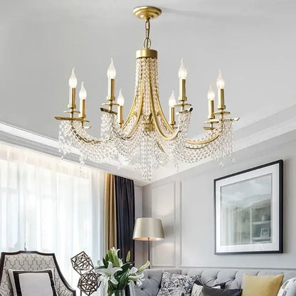 Elegant gold crystal candle chandelier for dining room
