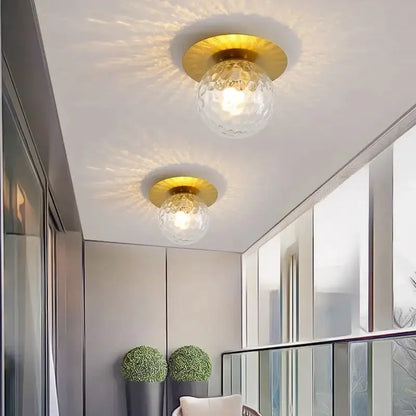 Elegant gold crystal ceiling light fixture for hallway entrance