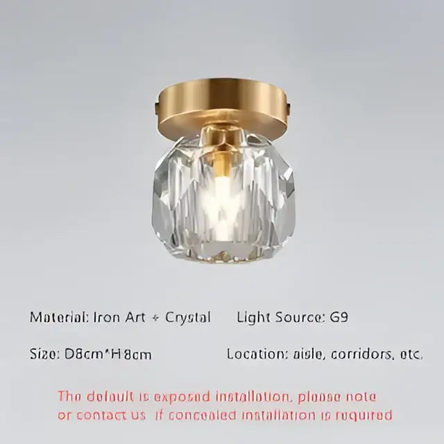 Elegant gold crystal ceiling light fixture for hallway entrance