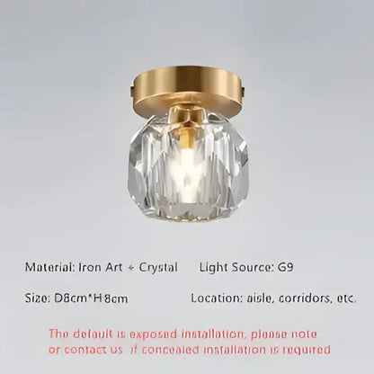 Elegant gold crystal ceiling light fixture for hallway entrance