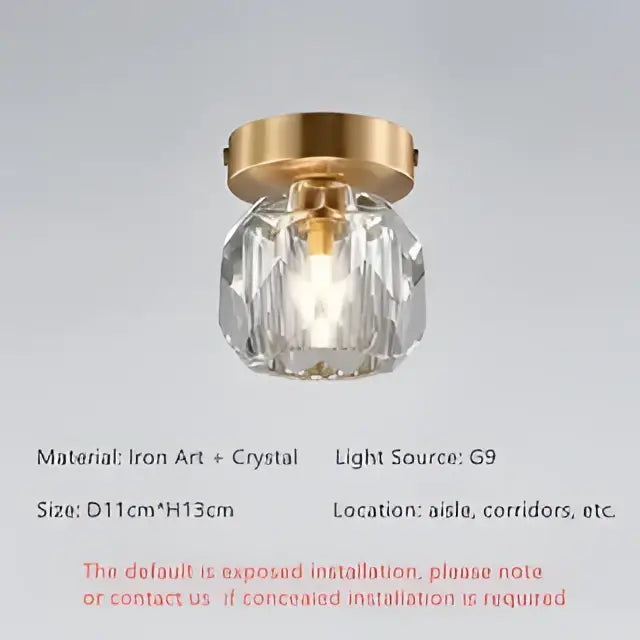 Elegant gold crystal ceiling light fixture for hallway entrance