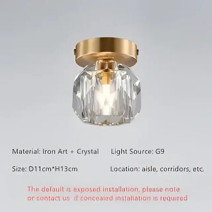 Elegant gold crystal ceiling light fixture for hallway entrance