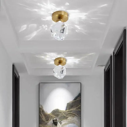 Elegant gold crystal ceiling light fixture for hallway entrance