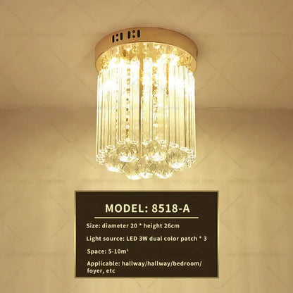 Elegant gold crystal ceiling light for hallway with glass prisms