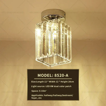 Elegant gold crystal ceiling light for hallway with glass prisms