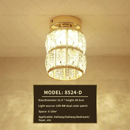 Elegant gold crystal ceiling light for hallway with glass prisms