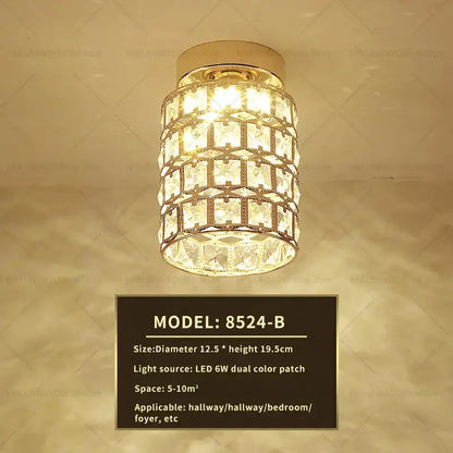 Elegant gold crystal ceiling light for hallway with glass prisms