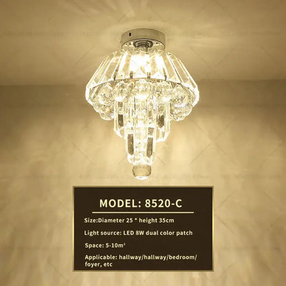 Elegant gold crystal ceiling light for hallway with glass prisms