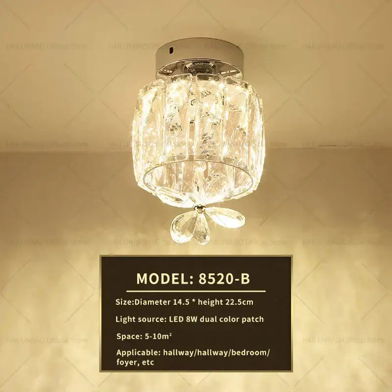 Elegant gold crystal ceiling light for hallway with glass prisms