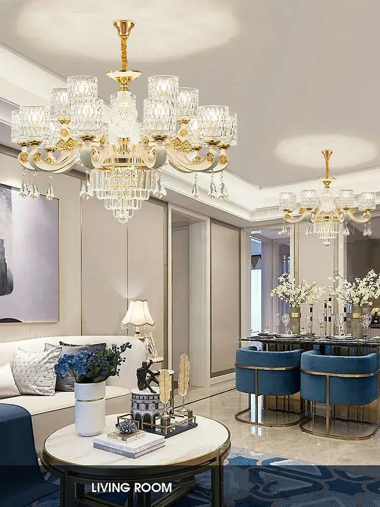 Elegant gold crystal chandelier dining room pendant light