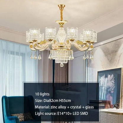 Elegant gold crystal chandelier dining room pendant light
