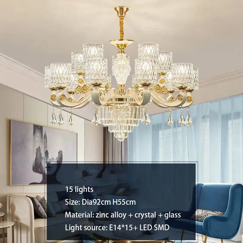 Elegant gold crystal chandelier dining room pendant light