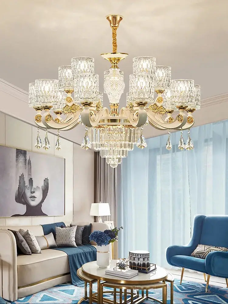 Elegant gold crystal chandelier dining room pendant light