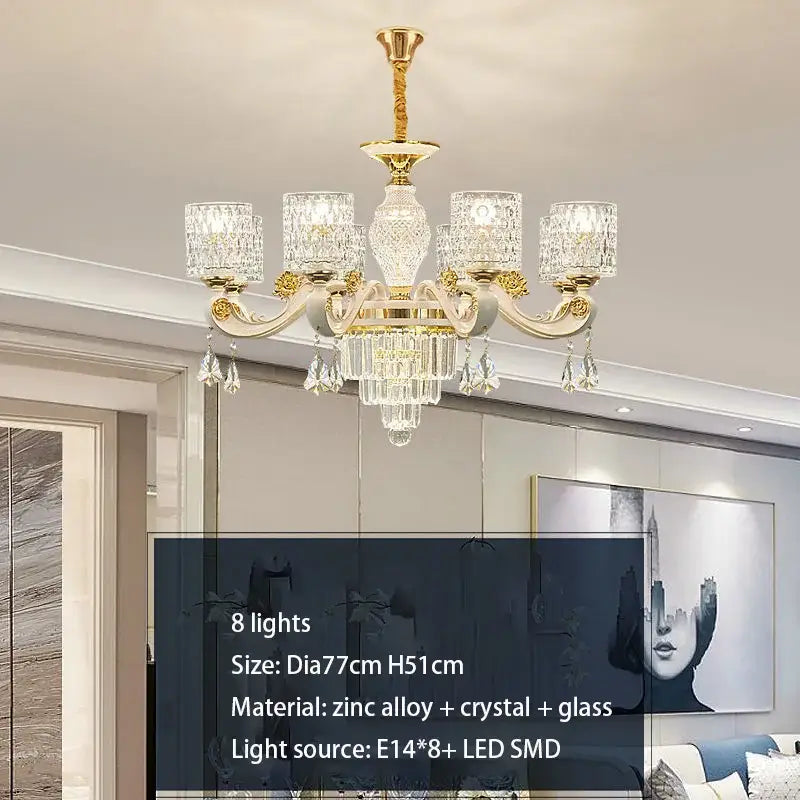 Elegant gold crystal chandelier dining room pendant light