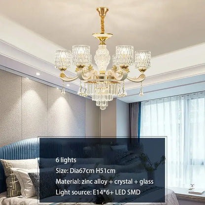 Elegant gold crystal chandelier dining room pendant light