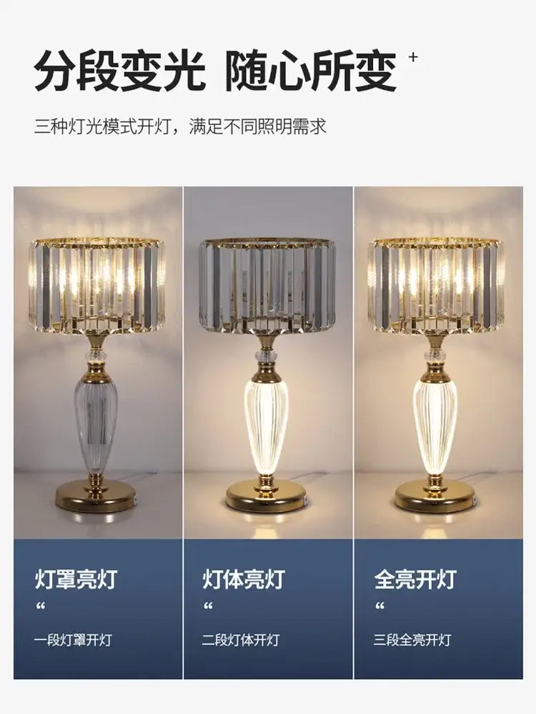 Elegant gold crystal desk lamp bedroom bedside light