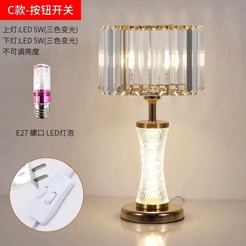 Elegant gold crystal desk lamp bedroom bedside light