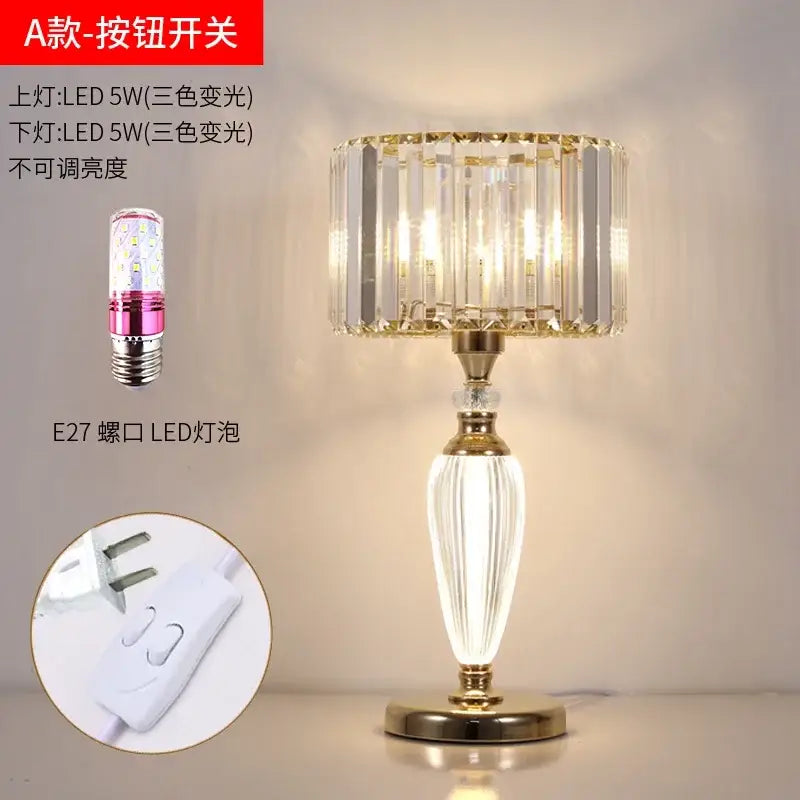 Elegant gold crystal desk lamp bedroom bedside light