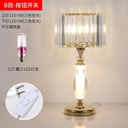 Elegant gold crystal desk lamp bedroom bedside light