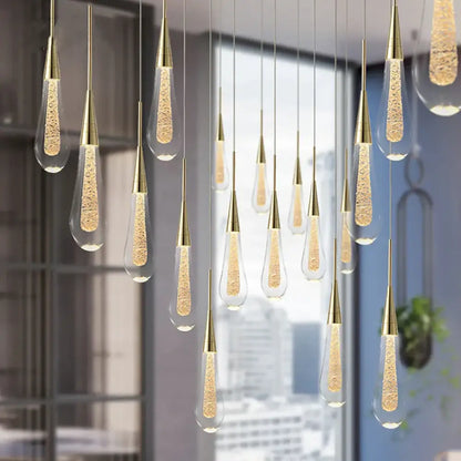 Elegant gold crystal glass led pendant lights dining room teardrop