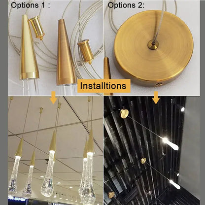 Elegant gold crystal glass led pendant lights dining room teardrop
