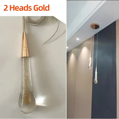 Elegant gold crystal glass led pendant lights dining room teardrop