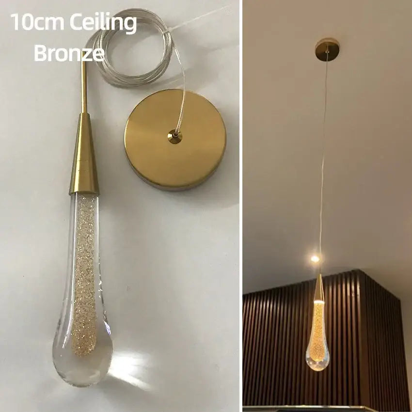 Elegant gold crystal glass led pendant lights dining room teardrop