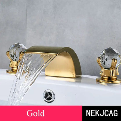 Elegant gold crystal handle waterfall basin faucet set bathroom tap
