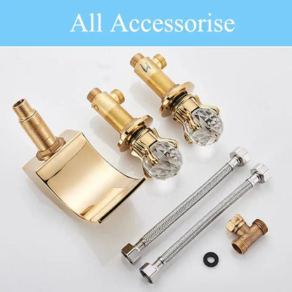 Elegant gold crystal handle waterfall basin faucet set bathroom tap