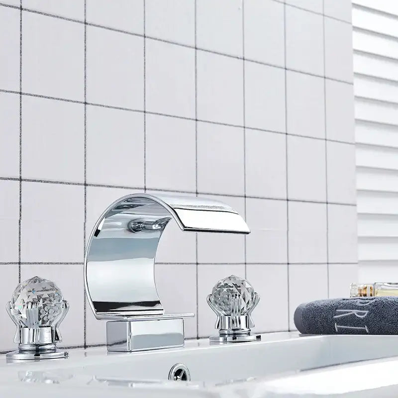 Elegant gold crystal handle waterfall basin faucet set bathroom tap